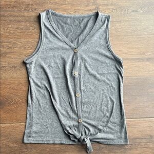 Gray Button Down Tank Top with Tie Front Detail | Gray Tank Top | Casual Tank